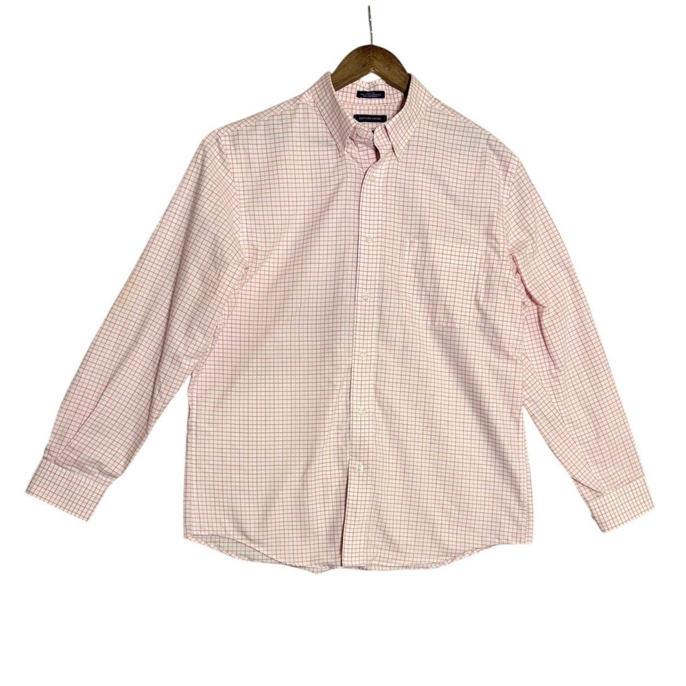 Saddlebred Mens Oxford Shirt 16.5 34 35‎ Pink Check Easy Care Coastal Preppy